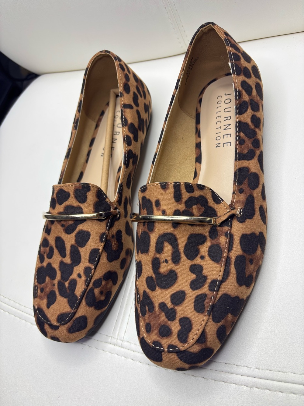 Journee Collection Leopard Print Loafers with Gold Accent